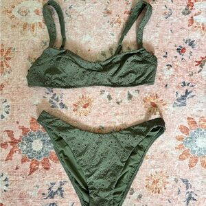 Olive Green Eyelet Bikini Set size Large Ralph Lauren Polo NWT